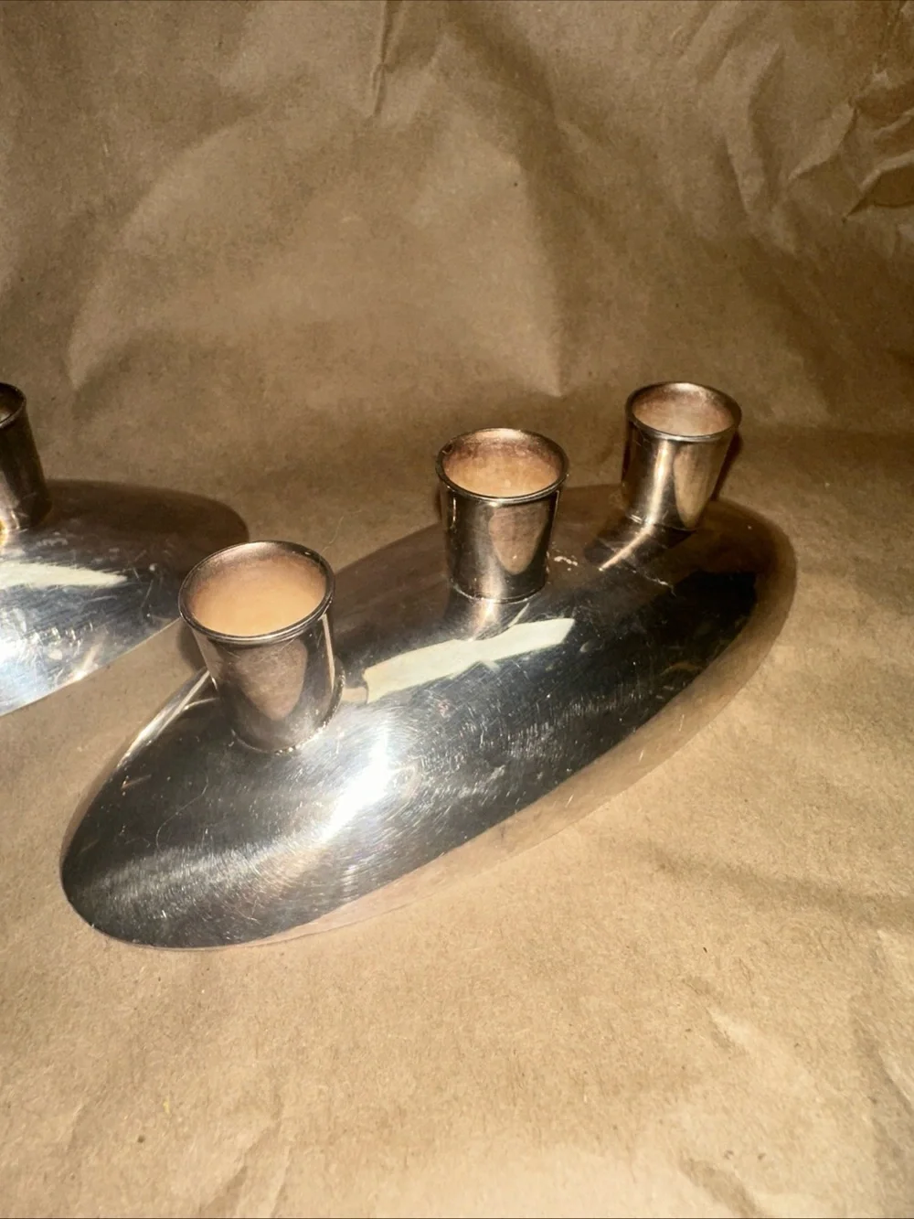 Gorham Silver Tone Oval 3-Arm Candle taper Holders - Pair